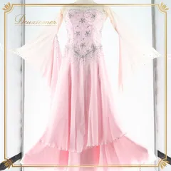 社交ダンス 衣装 スタンダードドレス ワンピース ドレス スタンダード フロート レース 綺麗 デモ 競技 ダンス パーティ 発表会 落ち感 上品 明るい ピンク系 美しいドレス フレアスカート 大きな袖 気品 おしゃれ エレガント 競技用 シンプル