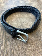 編み込み レザー メンズ ベルト 黒　ブラック