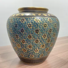 【商品710】九谷焼 花瓶 金彩 青粒鉄仙文 25㎝