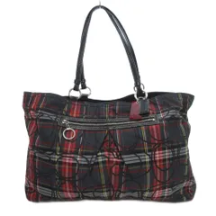 コーチ COACH F15480 トートバッグ シグネチャー チェック柄 ラメ ロゴ 黒 ブラック 赤 レッド /JS ■GY12 ☆AA★