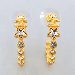 【再値下げ】CHANEL シャネル CCクリスタル フープピアス ラインストーン ココマーク ピアス レディース メタル ゴールド 【中古】