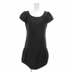 レイビームス Ray Beams 美品 ワンピース ひざ丈 黒 ブラック 半袖 ラウンドネック バルーンヘム /NL ■GY60