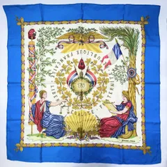 HERMES フランス革命 カレ90 シルク ブルー×マルチカラー スカーフ