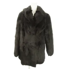 ノーブランド ファーコート ミドル丈 テーラーカラー ヌートリア 毛皮 茶 ブラウン /AO10 ■GY11