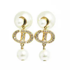 クリスチャンディオール E1811TRICY トライバル CDロゴ ラインストーン パール ゴールド ホワイト ピアス 箱付 Christian Dior（新品・未使用品）