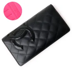 シャネル A26717 カンボンライン キルティングウォレット 二つ折り長財布 カーフスキン ブラック ピンク レザー シルバー金具 箱付 CHANEL（美品）