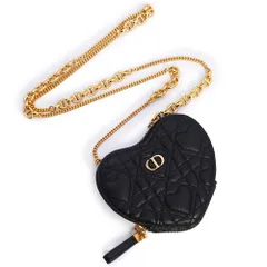 クリスチャンディオール S5097UNID Dioramour アムール Caro カロ ハート ポーチ カナージュ カーフスキン ブラック チェーンウォレット 斜め掛け コインケース 財布 レザー ゴールド金具 Christian Dior（未使用　展示品）