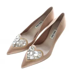 ミュウミュウ miumiu パンプス ピンヒール ポインテッドトゥ ハート ビジュー 34 21cm ピンクベージュ /RI ■OS