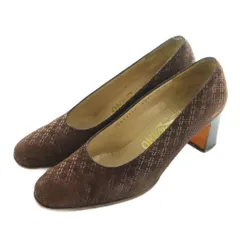 サルヴァトーレフェラガモ Salvatore Ferragamo パンプス スクエアトゥ スエード 総柄 5.5 23.0cm ブラウン 茶色 /MI ■OS