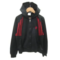 アディダスオリジナルス adidas originals ジャケット パーカー ミドル丈 M 黒 ブラック 赤 レッド ジップアップ トレフォイルロゴ スリーライン /SY11 ■GY58