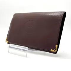 バーガンディの品格✨　Cartier　マストライン 長財布 二つ折り 札入れ レザー ゴールド金具　ボルドー