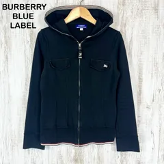 BURBERRY BLUE LABEL バーバリーブルーレーベル ホースロゴ刺繍 フーディー 長袖 フルジップアップ パーカー ブラック レディース トップス