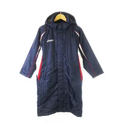 アシックス asics ベンチコート 中わた フーディ ダブルジップ 比翼 ジャカード ストライプ ロゴ スポーツ 男の子 ボーイズ 150 紺 ネイビー /CK3 ■GY99