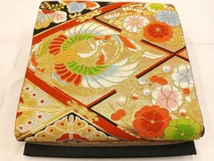 平和屋着物◎六通柄袋帯　唐織　鳳凰菊花文　黒地　金銀糸　正絹　逸品　BAAW6035mz