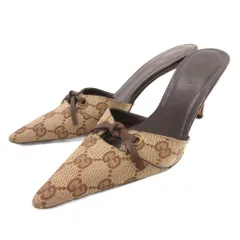 グッチ GUCCI ミュール パンプス GG柄 キャンバス ポインテッドトゥ 4C 茶 ブラウン ベージュ /JS ■GY18