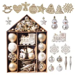 wemitas クリスマスツリー オーナメント ゴールド シルバー 飾り ボール 大容量 70個 北欧 木製 8種類 セット (ゴールド) 1