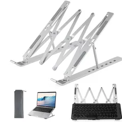 PENG 大型ノートパソコンスタンド アルミ製軽量 滑り止め 7段階高さ 角度調整可能 折り畳み式 姿勢改善 在宅勤務 テレワーク mac対応 収納袋付きOL向け 新卒向け 大型画面対応可能(シルバー) 1