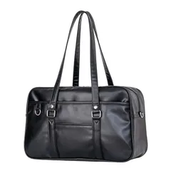 [YOBLUELO] スクールバッグ 革 スクバ 合皮 女子 高校生 大容量 肩紐長い イヤホンマークなし 茶色 黒 背負える (ブラック) 0