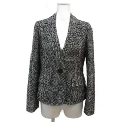 ランバン LANVIN テーラードジャケット シングルボタン 総裏地 ツイード 38 M 黒 ブラック ボーダー柄 ミドル丈 /YS25 ■GY61のサムネイル