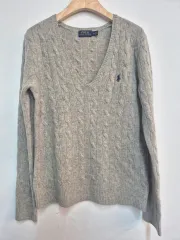 ポロラルフローレン ケーブル Vネックニット グレーM