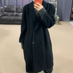 日本 ヴィンテージ カシミア ユニセックス ダブル ボタン ブラック Long コート