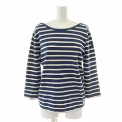 ルミノア Leminor バスクシャツ カットソー ボーダー バックオープン ロゴ 七分袖 1 M 紺 ネイビー /XK