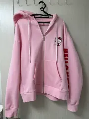 CHUU x ハローキティ コラボ 限定モデル ピンク 裏起毛パーカー ジップアップ