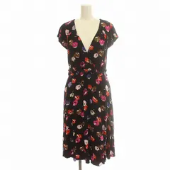 ケイトスペード KATE SPADE カシュクール ワンピース 半袖 花柄 ひざ丈 0 S 黒 ブラック /☆G