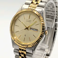 CITIZEN 6100-K09311 Watch Quartz Men's Gold dial Silver Combi Day-Date Y2K シチズン 時計 クオーツ メンズ ラウンド ゴールド文字盤 シルバー コンビ デイデイト ヴィンテージ 不動品