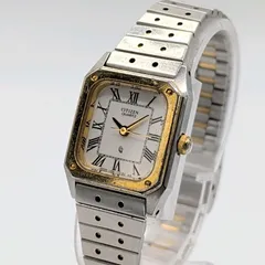 CITIZEN 1100-108299 Watch Quartz Ladies Gold Silver Combi White dial Square Y2K 00S シチズン 時計 クオーツ レディース スクエア ゴールド シルバー コンビ 白文字盤 稼働品