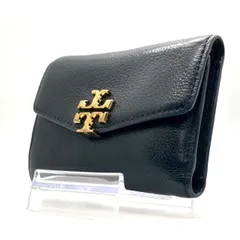 上品に収まる黒✨　Tory Burch　キラ 三つ折り財布 レザー ゴールドロゴ コンパクトウォレット　ブラック