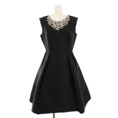 ケイトスペード KATE SPADE フレアワンピース ひざ丈 ノースリーブ クルーネック ビジュー 装飾 シルク混 4 黒 ブラック タグ付き /BB