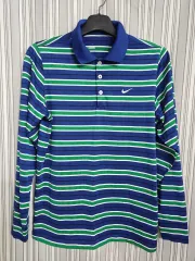 (95) ナイキ ストライプ メンズゴルフ 長袖 ポロTシャツ