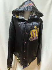 ブラック フード ジャケット アウター 金色/紫 ジャケット リバーシブル