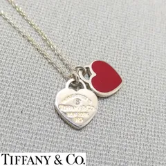良品★TIFFANY&Co リターントゥ ダブルハート タグ 1P ダイヤモンド ネックレス Ag925 シルバー SV925 レッド ダイヤ ティファニー★