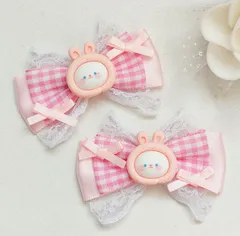 ヘアクリップリボン ピンク ギンガムチェック レース 量産型 夢かわうさぎちゃん 地雷 ロリィタ ロリータ ゴスロリ アイドル サブカル 天使界隈 推し 姫系 イベント ヘアメ