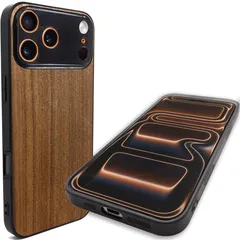 iPhone17Promax ケース 木製 レンズ保護デザイン クルミの木 原木 胡桃素材 天然木 耐衝撃 ソフト 軽量 シリコーンカバー 薄い ワイヤレス充電対応 (iPhone17Promax用)