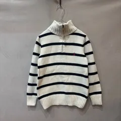 Polo by Ralph Lauren ポロ ラルフローレン キッズ ボーダー ハーフジップ ニット プルオーバー アイボリー 130/64 男の子 女の子 USED