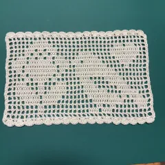 ハンドメイド　レース編み　編み物　ドイリー　小鳥とハート