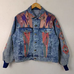 デニムジャケット 総柄 エスニック柄 ブルー メンズ 古着 アメカジ レトロ