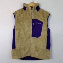 Columbia コロンビア フリースベスト ロゴ刺繍 ベージュ パープル Mサイズ メンズ 古着 アウトドア ストリート