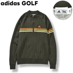 アディダス ゴルフ adidas GOLF ハーフジップ モックネック ウール ニット ラグランスリーブ パフォーマンス ロゴ 刺繍 総裏地 S オリーブ x ボーダー柄 マルチカラー スポーツ カジュアル タウンユース レジャー メンズ