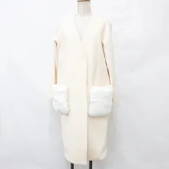 トーナル TONAL ノーカラーコート ロング フェイクファー ウール クリーム 白 ホワイト 36