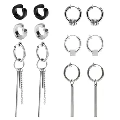 【特価商品】イヤリング メンズ イヤーカフ メンズ フェイクピアス メンズ レディース ノンホール ピアス 人気 シルバー ブラック 男性 両耳用 金属アレルギー対応 6ペア 12個セット 収納ポーチ付き ユニセックス