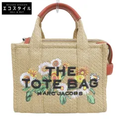 MARC JACOBS マーク ジェイコブス ラフィア デイジー THE TOTE BAG 2WAY トート ハンドバッグ ショルダー レディース ベージュ×レッド系