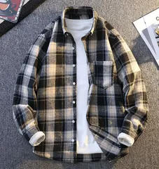 ビジネスシャツ メンズ 長袖シャツ チェック柄 カジュアルシャツ ボタンダウンシャツ ワイシャツ メンズシャツ ブラック&グレー