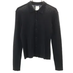 RALPH LAUREN ラルフローレン 韓国製 シルクブレンド 長袖 ポロ ニットカーディガン M ブラック インパクト21 レディース 古着