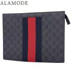 GUCCI(グッチ) ポーチ クラッチバッグ/セカンドバッグ ウェビングライン シェリーライン GGスプリームキャンバス ブラック黒 グレー レッド/ネイビー シルバー金具 475316 メンズ 40802175873【中古】【アラモード】