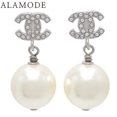 CHANEL(シャネル) ココマーク ラインストーン スウィング パール ピアス メタル ピアス アクセサリー ジュエリー ぶら下がり シルバー銀 レディース 40802181157【中古】【アラモード】