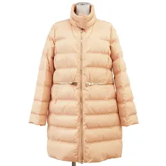【美品】Salvatore Ferragamo サルヴァトーレ・フェラガモ ダウンコート ジャケット ロゴ ボタン メタルガンチーニ スタンドカラー アウター レディース サイズ 46 ベージュピンク 桃色 イタリア製のサムネイル